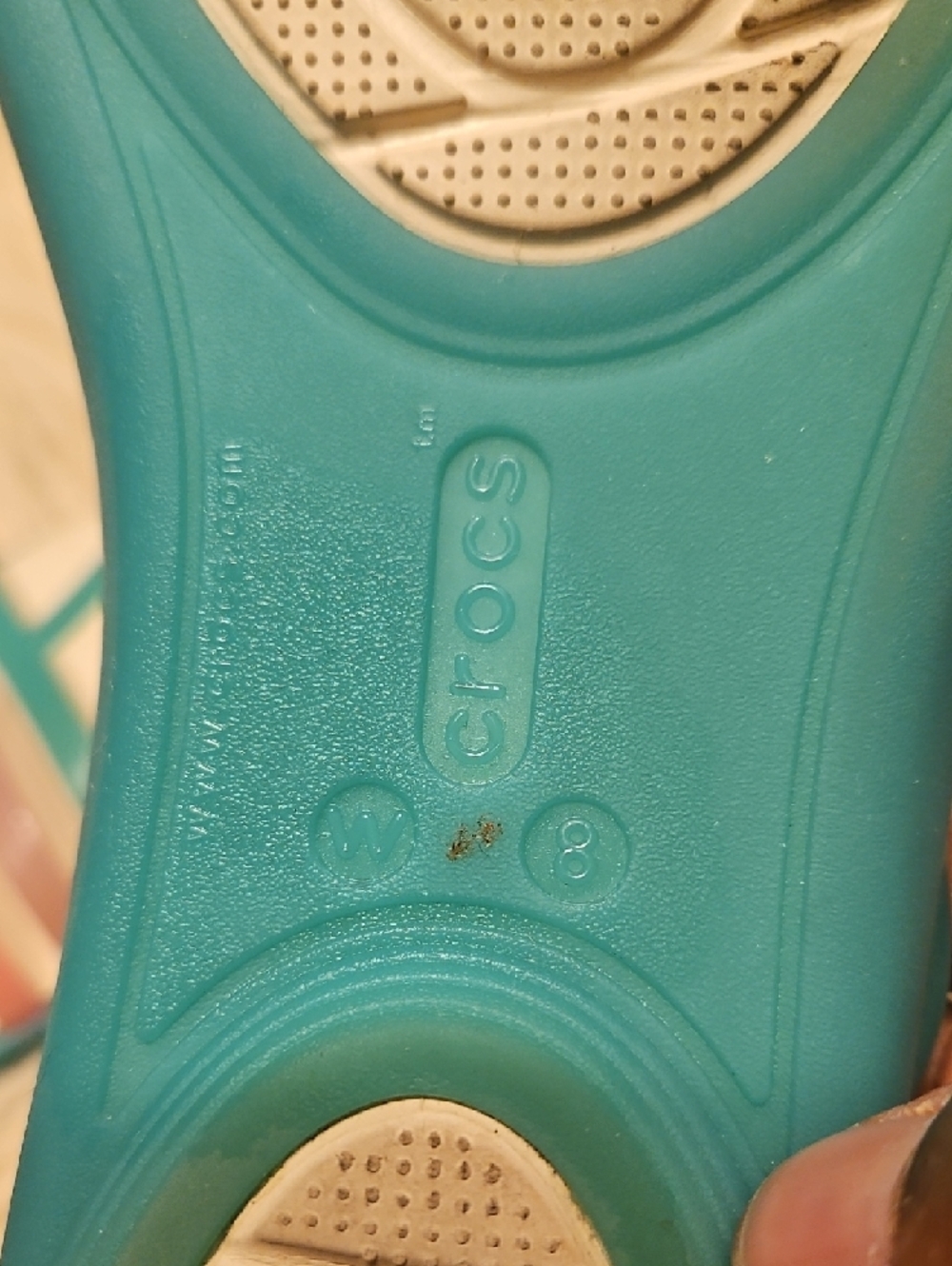 CROCS Teal Jelly Sandals with Pastel Stripe Accents - Picture 4 of 8